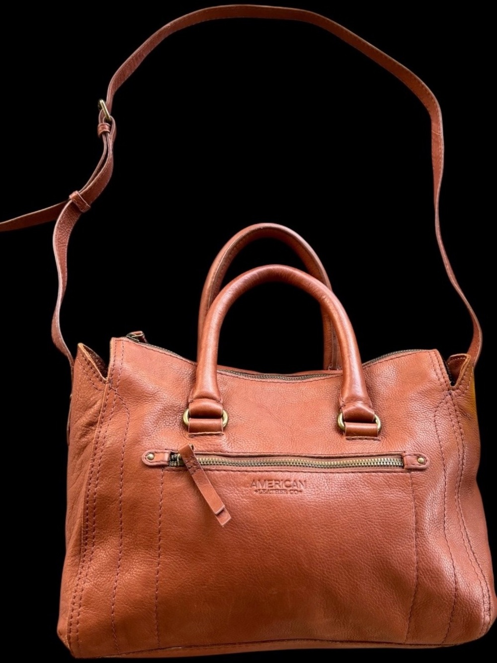 American Leather Co Cognac Leather Satchel Crossbody Bag Jamestown Style